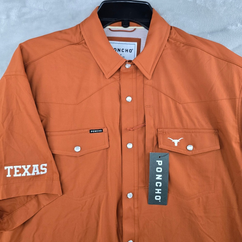 Poncho UT Texas Longhorn Shirt Mens Medium Orange Texas Longhorns Pearl‎ Snap